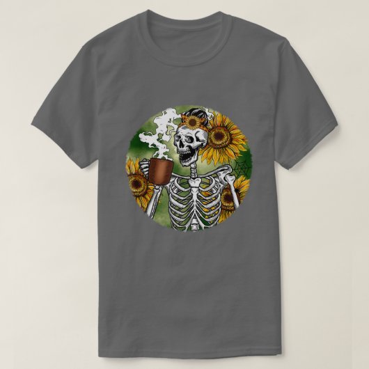 Herfst Skeleton Sunflower Pumpkin Spice Latte Coff T-shirt (Design voorkant)