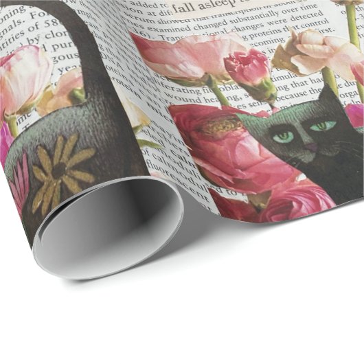 Herfst Slapen om te dromen Black Cat Hot Pink Flow Cadeaupapier (Rol Hoek)