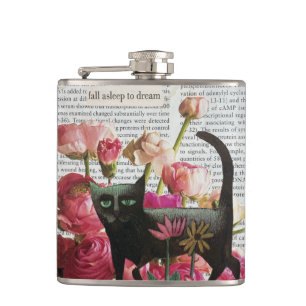 Herfst Slapen om te dromen Black Cat Hot Pink Flow Heupfles