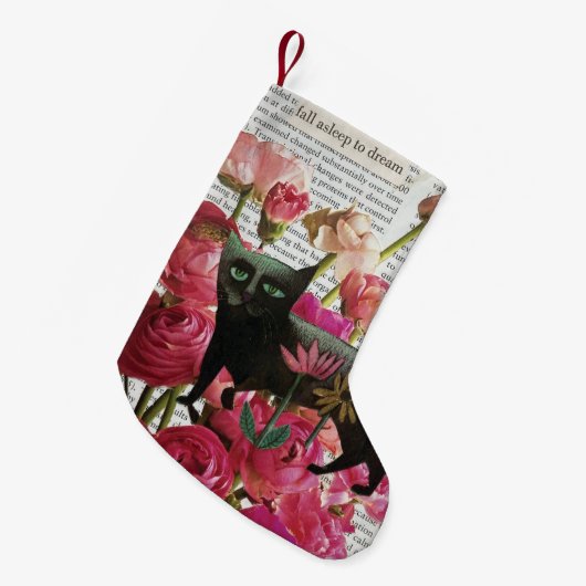 Herfst Slapen om te dromen Black Cat Hot Pink Flow Kleine Kerstsok (Voorkant (Hangend))