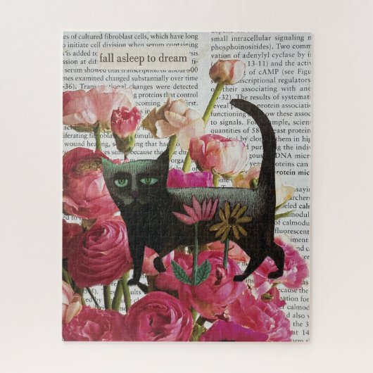Herfst Slapen om te dromen Black Cat Hot Pink Flow Legpuzzel (Verticaal)
