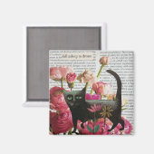 Herfst Slapen om te dromen Black Cat Hot Pink Flow Magneet (Voorkant / Achterkant)