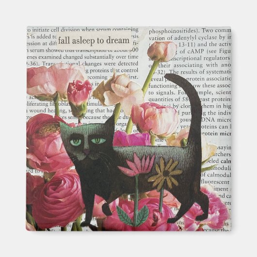 Herfst Slapen om te dromen Black Cat Hot Pink Flow Magneet (Voorkant)