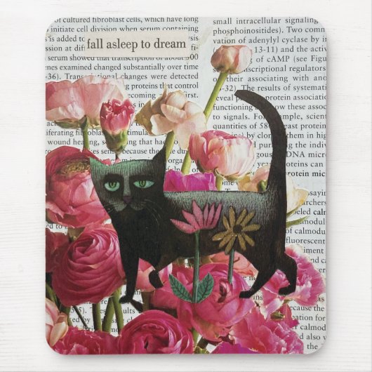 Herfst Slapen om te dromen Black Cat Hot Pink Flow Muismat (Voorkant)