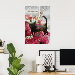 Herfst Slapen om te dromen Black Cat Hot Pink Flow Poster