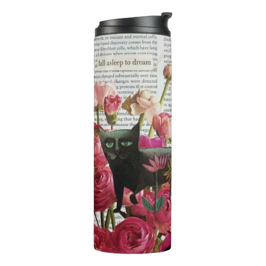Herfst Slapen om te dromen Black Cat Hot Pink Flow Thermosbeker (Gedraaid links)