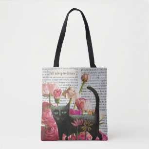 Herfst Slapen om te dromen Black Cat Hot Pink Flow Tote Bag