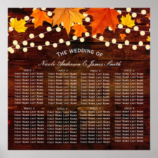 Herfst Slingerlichtjes Hout Rustieke Trouwstoel Poster (Voorkant)