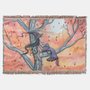 Herfst Slumber Fantasy Witch Cat Halloween Art Deken