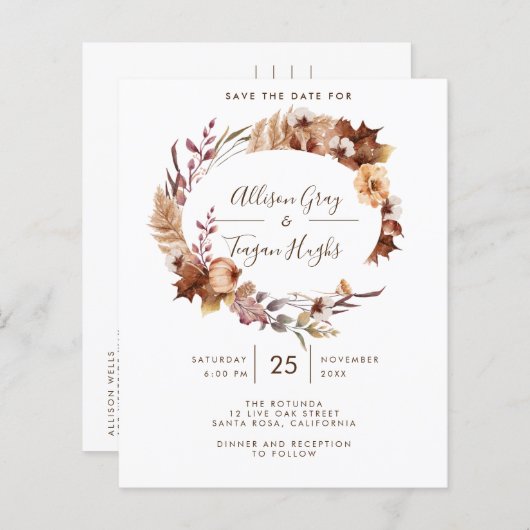 Herfst sparen het Briefkaart van de Datum (Voorkant / Achterkant)