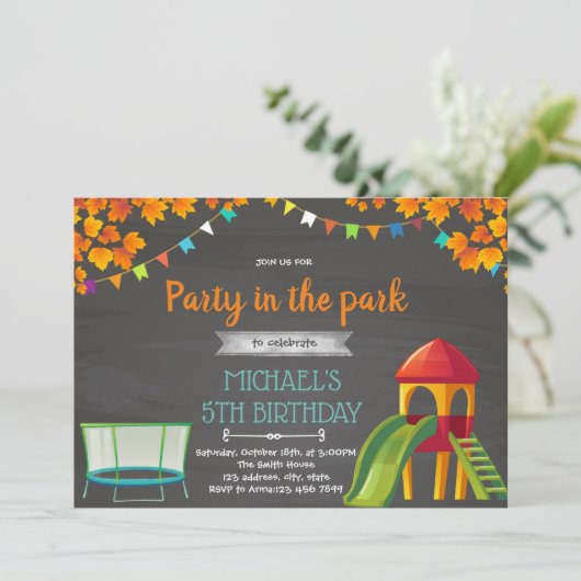 Herfst speelterrein feest kaart (Staand voorkant)