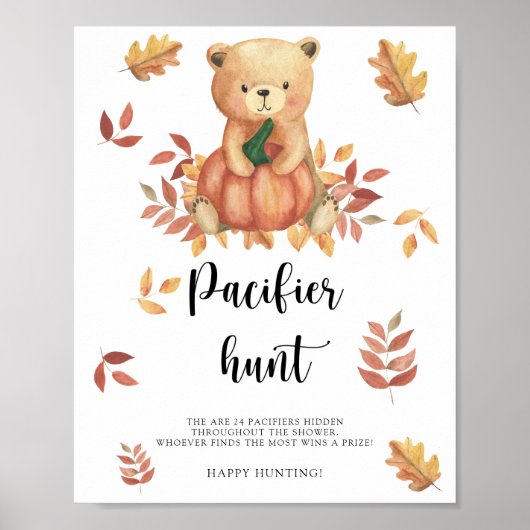 Herfst - speurtocht babyspeentje baby shower spelp poster (Voorkant)
