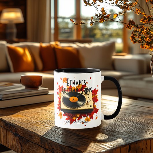 Herfst Spins Mok – Cozy Vinyl & Fall Vibes Editie