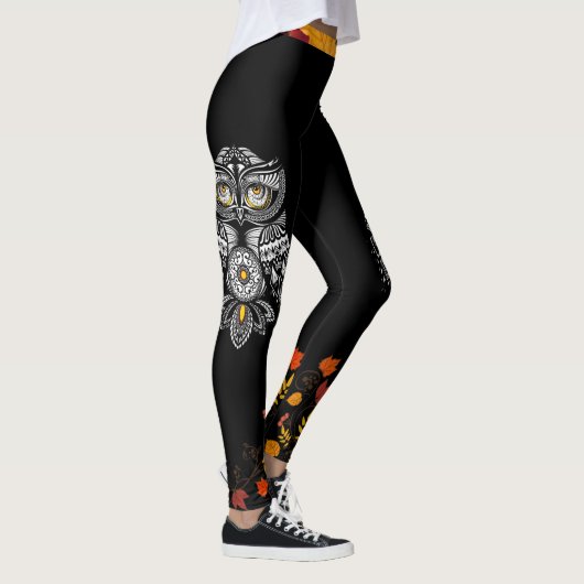 Herfst Spirit Owl Autumn Leaves Black Leggings (Rechts)