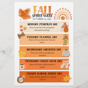 Herfst Spirit Week flyer, Herfstschool Spirit Week Flyer