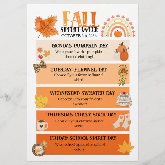 Herfst Spirit Week flyer, Herfstschool Spirit Week Flyer (Voorkant)