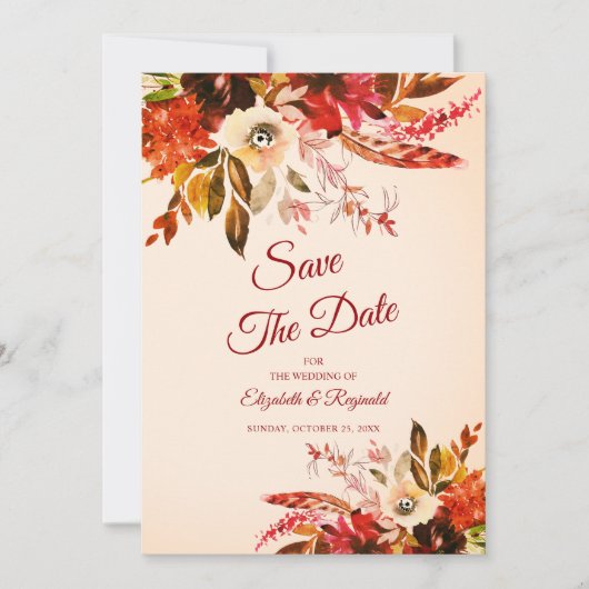 Herfst Splendor Bloemen Bloed Ivoor Save The Date Kaart (Voorkant)
