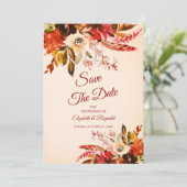 Herfst Splendor Bloemen Bloed Ivoor Save The Date Kaart (Staand voorkant)