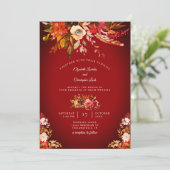 Herfst Splendor Bloemen Gewassen Rode Huwelijk Kaart (Staand voorkant)