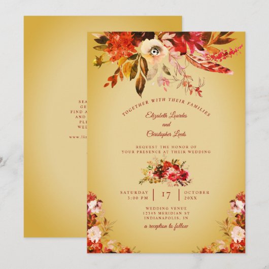 Herfst Splendor Bloemen Gouden Gewassen Huwelijk Kaart (Voorkant / Achterkant)