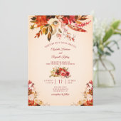 Herfst Splendor Waterverf Bloemen Ivoor Bruiloft Kaart (Staand voorkant)