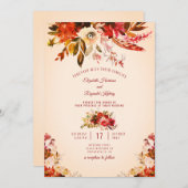 Herfst Splendor Waterverf Bloemen Ivoor Bruiloft Kaart (Voorkant / Achterkant)
