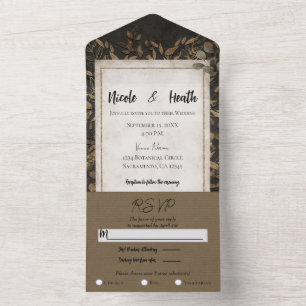 Herfst Sprookje Bronzen Botanische Bladeren Trouwf All In One Uitnodiging