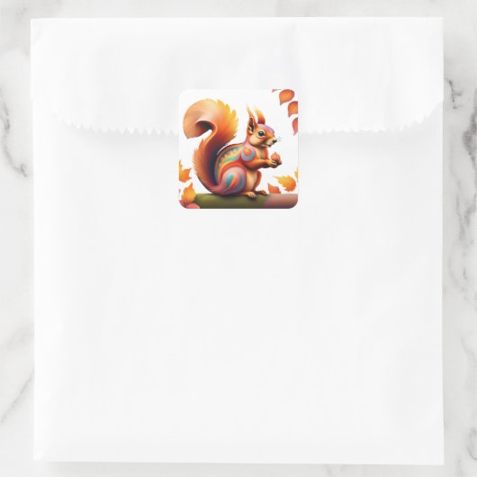Herfst Squirrel Alebrije Vierkante Sticker (Tas)