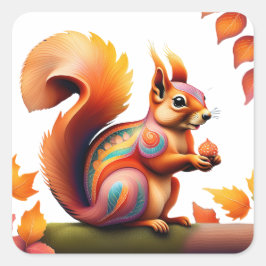 Herfst Squirrel Alebrije Vierkante Sticker
