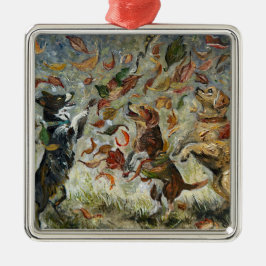 Herfst Staartkwispel Whimsical Goud Retriever Hond Metalen Ornament