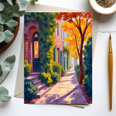 Herfst Stad Straat Gloed Gezellige Herfst Aquarel