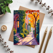 Herfst Stad Straat Gloed Gezellige Herfst Aquarel