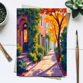 Herfst Stad Straat Gloed Gezellige Herfst Aquarel