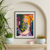 Herfst Stad Straat Gloed | Gezellige Herfst Waterv Poster