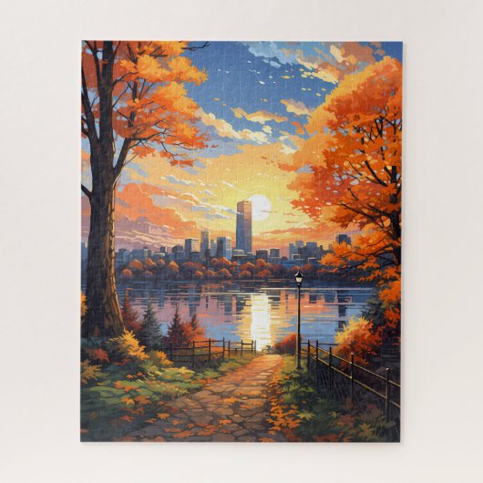 Herfst Stad Waterfront Legpuzzel (Verticaal)