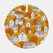 Herfst stadsgezicht, bomen huizen patroon. glas ornament (Achterkant)