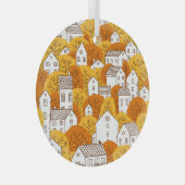 Herfst stadsgezicht, bomen huizen patroon. glas ornament (Voorkant Rechts)