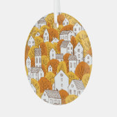 Herfst stadsgezicht, bomen huizen patroon. glas ornament (Voorkant links)