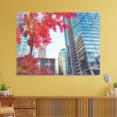 Herfst stadsgezicht met rode esdoornbladeren canvas afdruk (Insitu (Woonkamer))