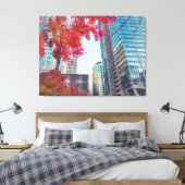 Herfst stadsgezicht met rode esdoornbladeren canvas afdruk (Insitu (Slaapkamer))