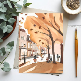 Herfst stadspark | Waterverf herfstblad Briefkaart