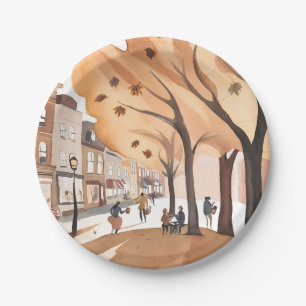 Herfst stadspark   Waterverf herfstblad Papieren Bordje