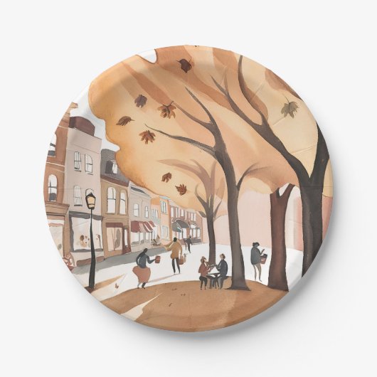 Herfst stadspark | Waterverf herfstblad Papieren Bordje (Voorkant)