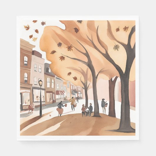 Herfst stadspark | Waterverf herfstloof Servet (Voorkant)