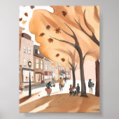 Herfst stadspark | Waterverf kunst van herfstloof Poster (Voorkant)