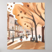 Herfst stadspark | Waterverf kunst van herfstloof Poster (Voorkant)