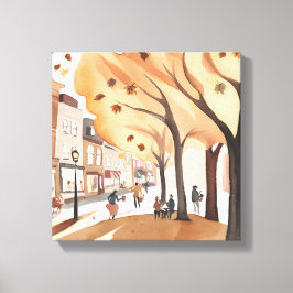 Herfst Stadspark | Waterverf van herfstloof Canvas Afdruk