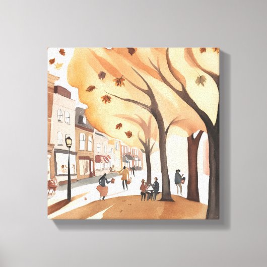 Herfst Stadspark | Waterverf van herfstloof Canvas Afdruk (Voorkant)