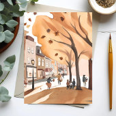 Herfst stadspark | Waterverfkaart herfstblad