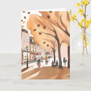 Herfst Stadspark Waterverfschilderij van herfstb Kaart